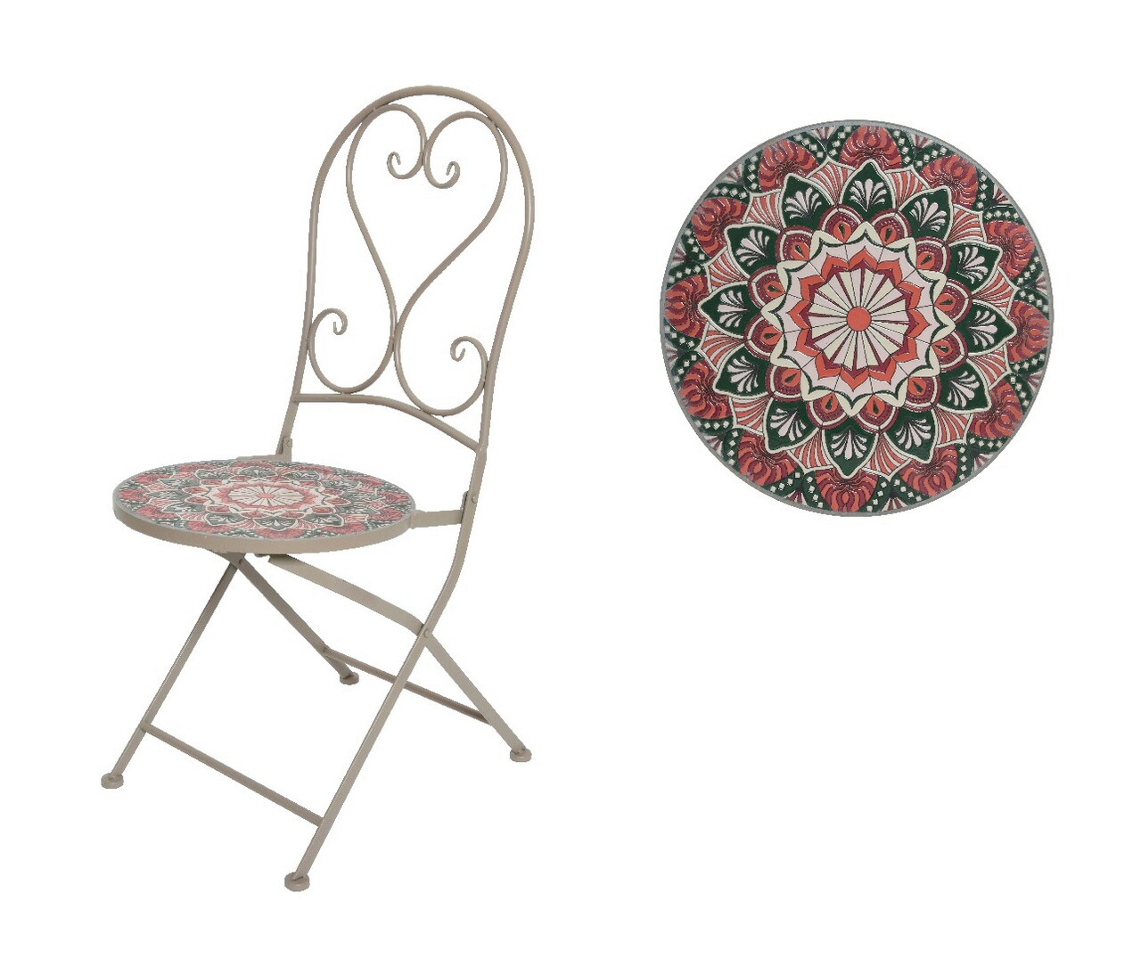 Scaun pentru gradina Narbonne Mosaic, Decoris, 46 x 39 x 93 cm, fier/ceramica, grej - imagine 7